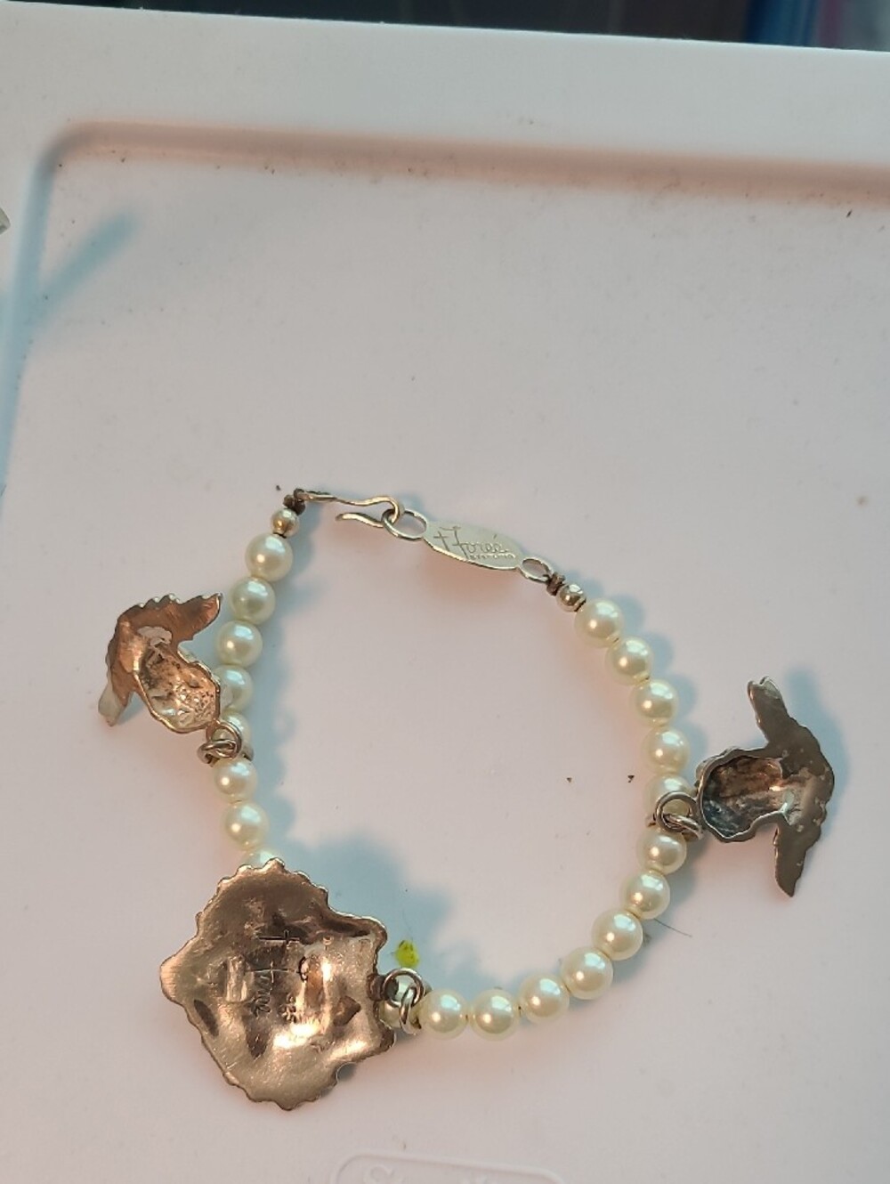 Pearl Bracelet with Sterling Silver Cherub Charms - Picture 2 of 7